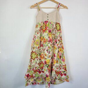 Free Planet Girls Floral Maxi Sundress Boho Ruffle Hem Cream Multicolor Size 10